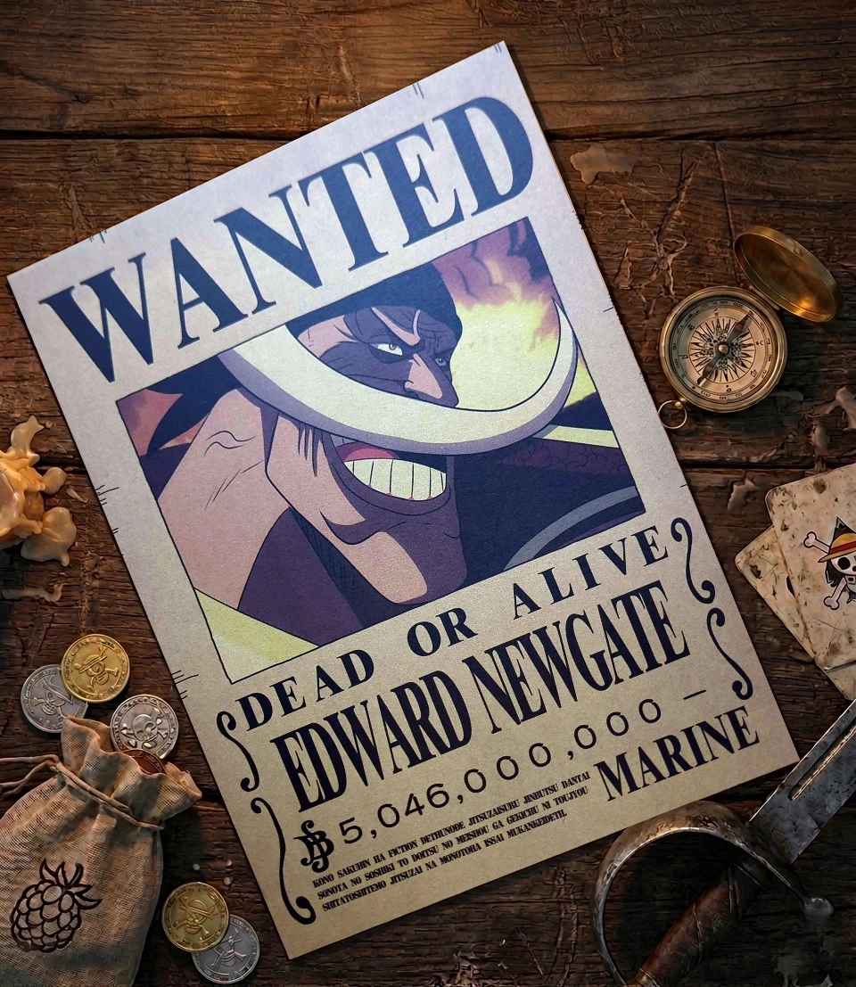 barbe_Blanche_pirate Affiche Wanted Barbe Blanche - One Piece format A3 papier vieilli
