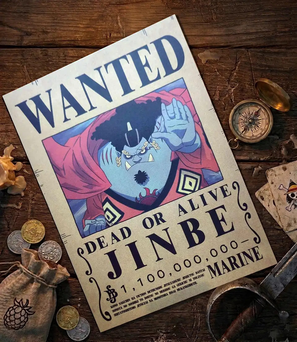 jinbe_pirate Affiche Wanted Jinbe - One Piece format A3 papier vieilli