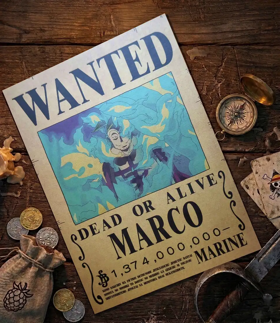 marco_pirate Affiche Wanted Marco - One Piece format A3 papier vieilli